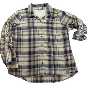 Kate & Sam Plaid and Embroidery Boho Gorpcore Size L Blouse